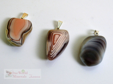 3 Achate,  gebändert, Botswana, mit Silberöse - Unikate