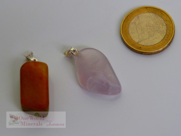 2 kleine Fluorit Schmuckanhänger, mit Silberöse, Einzelstücke
