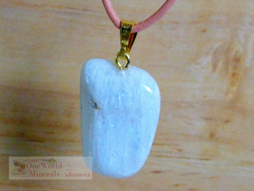 Preview: Mondstein, Schmuckanhänger mit Blauschimmer und Goldöse, Einzelstück